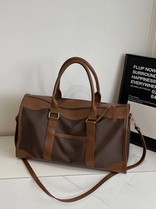Women Large Capacity Travel Bag PU Leather Nylon Splicing Duffel Bag For Fitness Sports Weekend Handbag Storage Luggage Bag