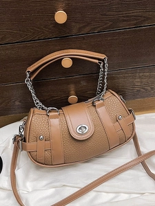 Retro PU Leather Spliced Chain Shoulder Bag For Women Vintage Underarm Bag Fashion Crossbody Handbag With Hardware Lock