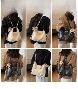 Vista dettagliata della borsa tote vintage in pelle PU come tracolla e zaino