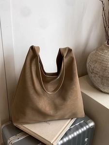 Women Retro Large Capacity Tote Bag Minimalist Suede Finish PU Leather Commuter Shoulder Bag Casual Handbag Commute Bag