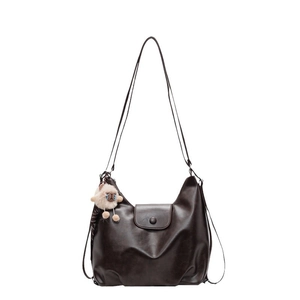 Borsa tote retrò in pelle PU marrone scuro con morbida forma hobo e ciondolo a pecora