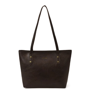 Brown large capacity leather tote bag for women with gold hardware and shoulder straps