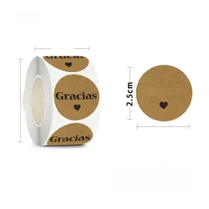 Detail view of 2.5cm Gracias kraft paper stickers roll for bakery gift packaging