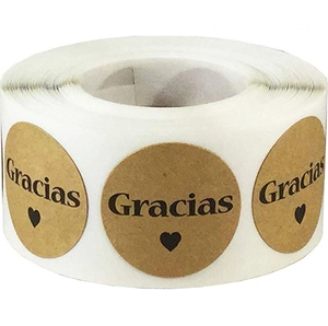 Round Kraft Paper Stickers Roll With Spanish Gracias Heart Print For Bakery Handmade DIY Gift Packaging Sealing Labels
