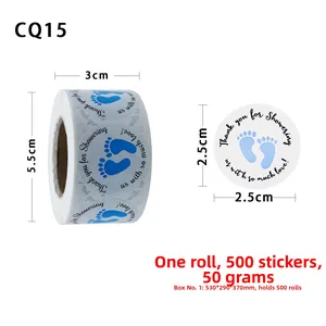 Détail des autocollants de baptême de 2,5 cm avec empreintes bleues et dimensions