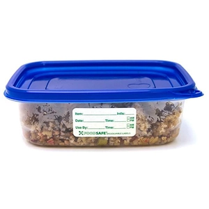 Roll of dissolvable food labels on storage container for kitchen date and item tracking