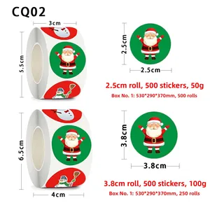 Detailed size chart for Christmas roll stickers featuring Santa and Snowman graphics