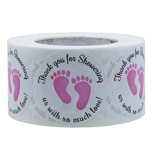 Rouleau de 500 autocollants pieds roses pour baby shower et décorations de cadeaux