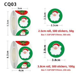 Detail of Christmas cartoon stickers in 2.5cm and 3.8cm rolls for gift decoration