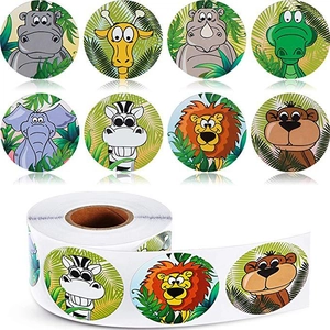 Cute Jungle Animal Stickers For Kids Reward Self-Adhesive Kraft Paper Labels For Scrapbooking Gift Decoration Stationery