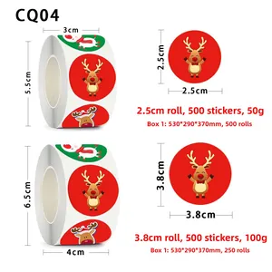 Size comparison of Christmas reindeer roll stickers with 2.5cm and 3.8cm diameter labels