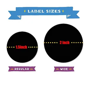 Self-adhesive round black chalkboard labels in 1.5-inch and 2-inch diameter size options