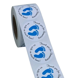 Rouleau de 500 autocollants merci avec pieds bleus pour cadeau baby shower