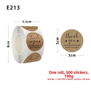Detailed view of 5cm Thank You kraft stickers roll for small business packaging