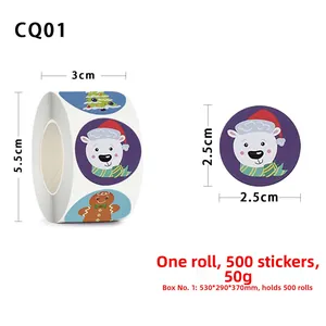 Detail showing 2.5cm diameter round Christmas stickers with festive holiday patterns