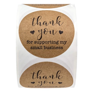 Kraft paper thank you stickers roll for small business packaging with black hearts