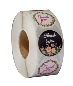 Detailed roll of circular floral Thank You stickers for gift sealing and DIY decoration