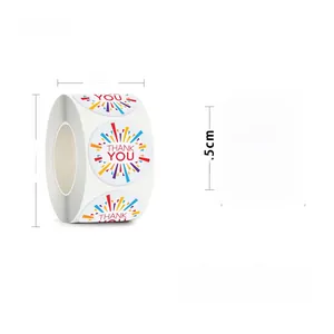 Macro view of 2.5cm colorful Thank You stickers roll for handmade craft packaging