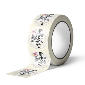 Floral Thank You roll stickers for gift packaging with elegant pink flower decorations
