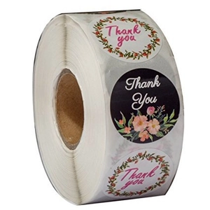 Roll of floral Thank You decorative sealing stickers for gift packaging and envelopes