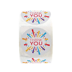 500 Pieces Thank You Stickers Roll 1 Inch Round Rainbow Pattern Sealing Labels For Business Gift Packaging Decor