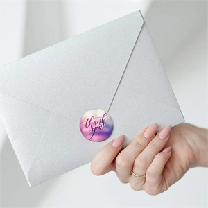 Pink and purple gradient Thank You stickers for gift packaging and envelopes