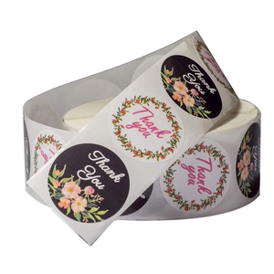 Roll of floral Thank You stickers for gift sealing and DIY decorative labeling