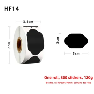 Detailed dimensions of waterproof black chalkboard labels, 300 stickers per roll