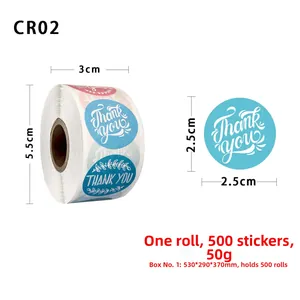 Macro detail of 2.5cm floral Thank You seal stickers showing roll size and dimensions