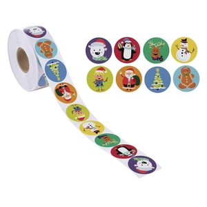 Cartoon Christmas Round Stickers Santa Claus Snowman Reindeer Pattern Decorative Sealing Labels For Holiday Gift Wrapping Party Decor