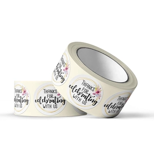 Roll of floral 'Thanks for Celebrating With Us' round sealing stickers for gift wrapping