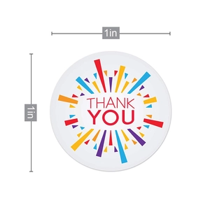 1 inch round thank you stickers with colorful radial pattern for gift packaging