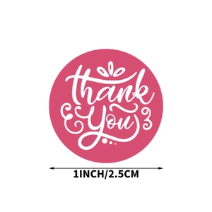 Pink 1-inch round Thank You stickers for handmade crafts and gift packaging