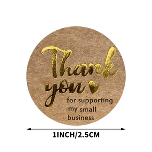 1-inch kraft paper thank you stickers with gold foil and support small business text