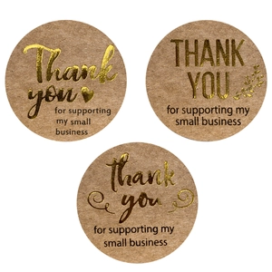 Gold foil Thank You stickers on kraft paper for small business packaging and gift sealing