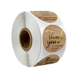 Thank You For Supporting My Small Business Kraft Paper Stickers Round Gold Foil Hot Stamping Decorative Sealing Labels