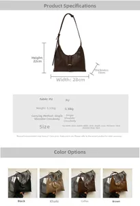 Detailed size specifications and multi-color options for the PU leather crossbody bag