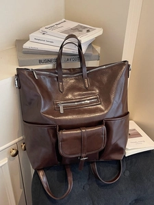 Sac Fourre-tout Rétro en Cuir PU Grande Capacité pour Femmes Plusieurs Poches Sac à Main de Navettage Sac à Épaule de Voyage