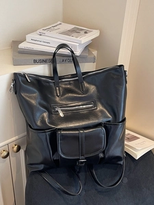 Grand sac à main en cuir PU noir pour femme, sac à bandoulière polyvalent pour voyage