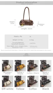 Detail view of stylish PU leather shoulder bag showing 32x12x11cm dimensions and 4 colors