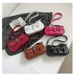 Multi-color punk style rivet shoulder bags with crocodile texture and metallic buckles