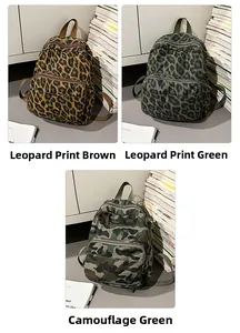 Comparaison détaillée de mini sacs à dos en toile aux motifs léopard et camouflage vert
