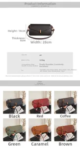 Tableau des tailles détaillé pour le sac baguette en similicuir avec ses dimensions