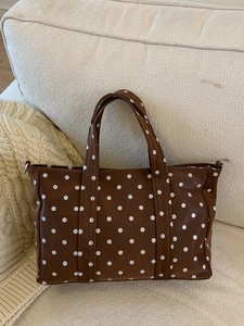 Classic brown polka dot tote bag for women with top handles and large capacity