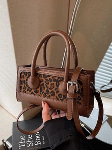 Sac à Épaule Vintage pour Femmes Imprimé Léopard en Cuir PU Épissage Petit Sac Carré Bandoulière Sac à Main Décontracté