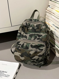 Mini sac à dos camouflage pour femme en toile durable avec poches pour le trajet urbain