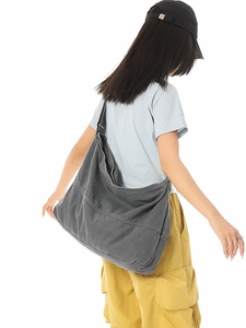 Sac bandoulière en toile gris foncé de style japonais grande capacité pour loisirs