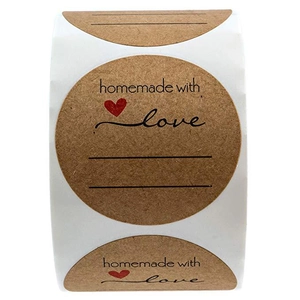 1-inch round kraft paper stickers roll with homemade with love text and writing lines
