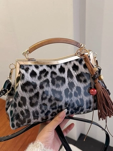 Sac docteur à imprimé léopard avec poignée en acrylique et breloque à pompon