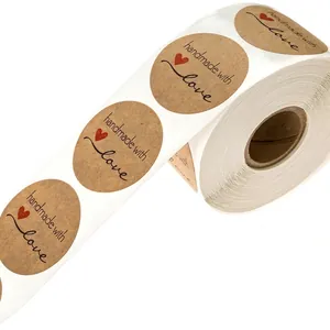 Kraftpapier Handgefertigt Mit Liebe Aufkleber Rolle Rund Herz Etikett Für Geschenkverpackung Backen Verpackung Dekor